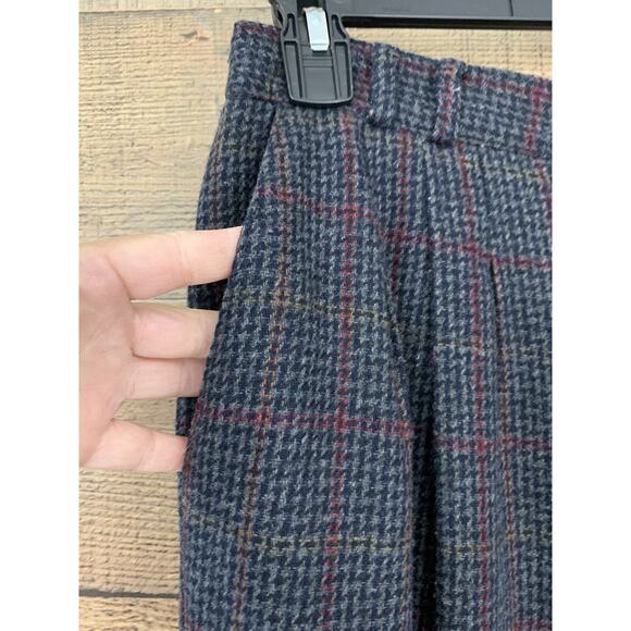 Vintage Wool Blend Herringbone Plaid Lined Pleated Trousers Pants Size 14 Cozy - Picture 3 of 10